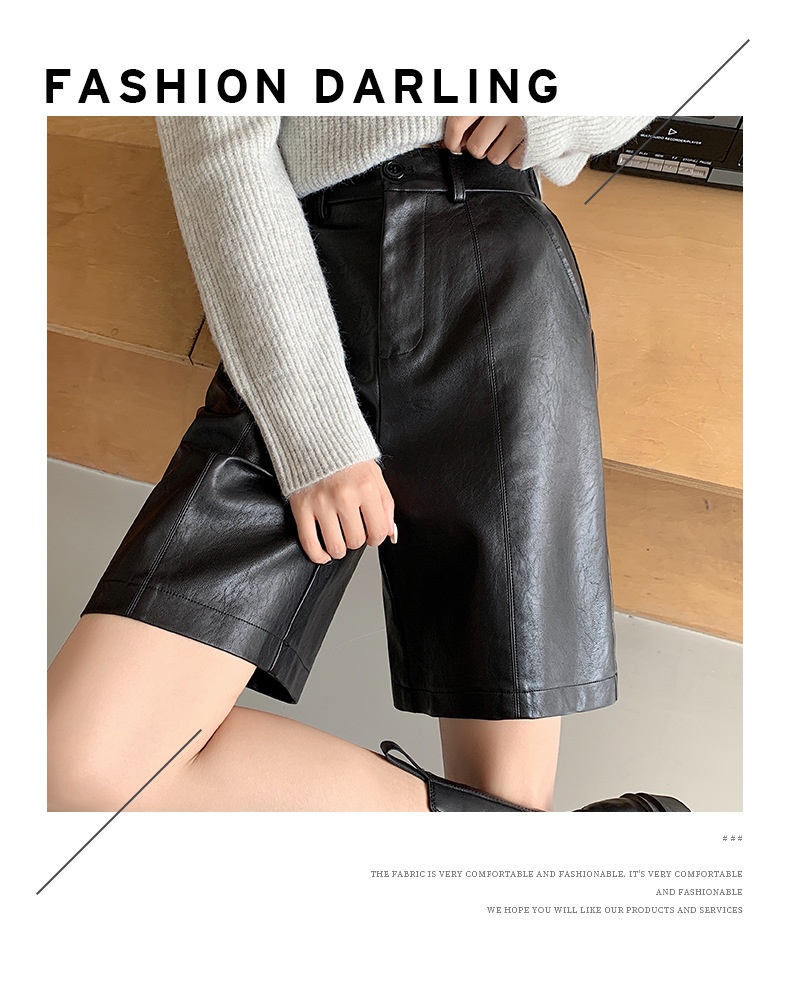 Women's High Waist Washed Faux Leather Wide Leg Shorts Summer_voghion.com