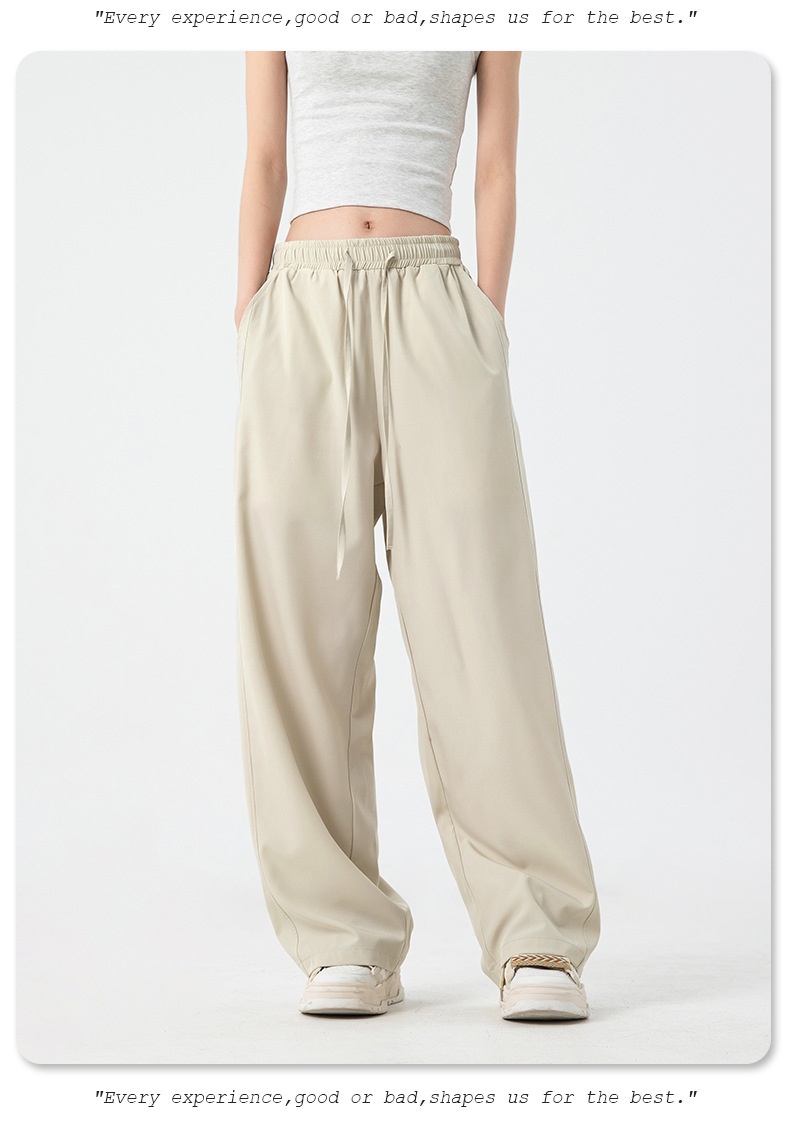 Women's Wide-leg Ice Silk Pants Casual Loose Solid Colour Trousers_voghion.com