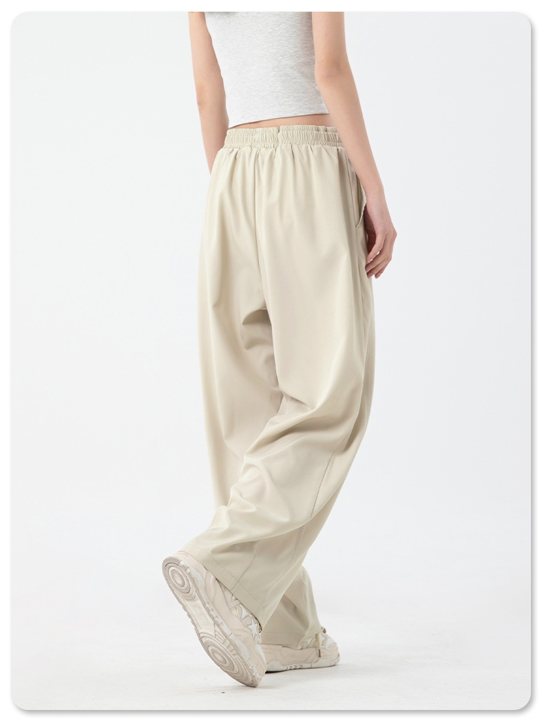 Women's Wide-leg Ice Silk Pants Casual Loose Solid Colour Trousers_voghion.com