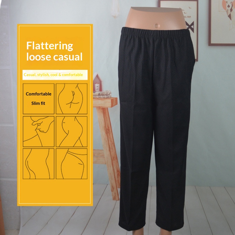 Oudere linnen broek voor vrouwen van middelbare leeftijd en ouderen, oma-stijl, elastische taille, korte broek zoals die van mama._voghion.com