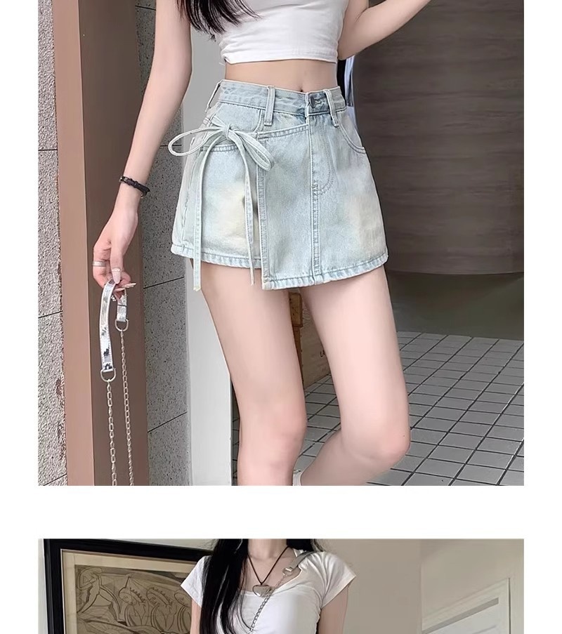 Dames denim shorts met hoge taille a-lijn rokstijl voor de zomer_voghion.com