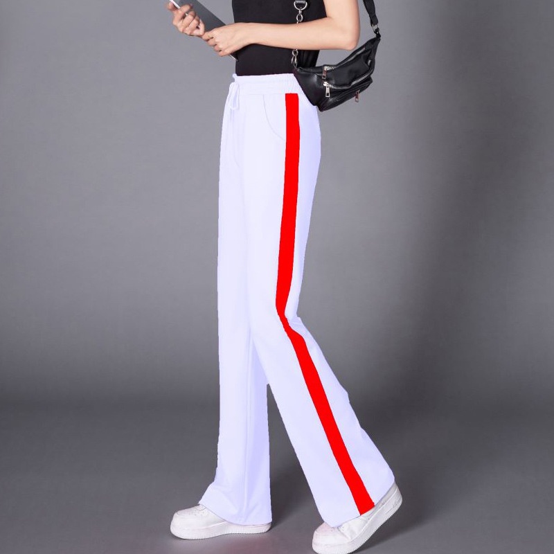 Women's Wide Leg Pants High-waisted Striped Casual Trousers_voghion.com