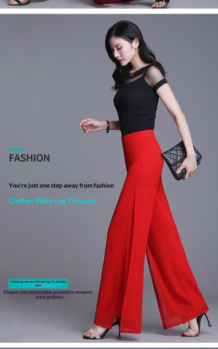 Damen Weithosen Aus Chiffon Mit Hohem Bund Und Schlitz Elegant_voghion.com