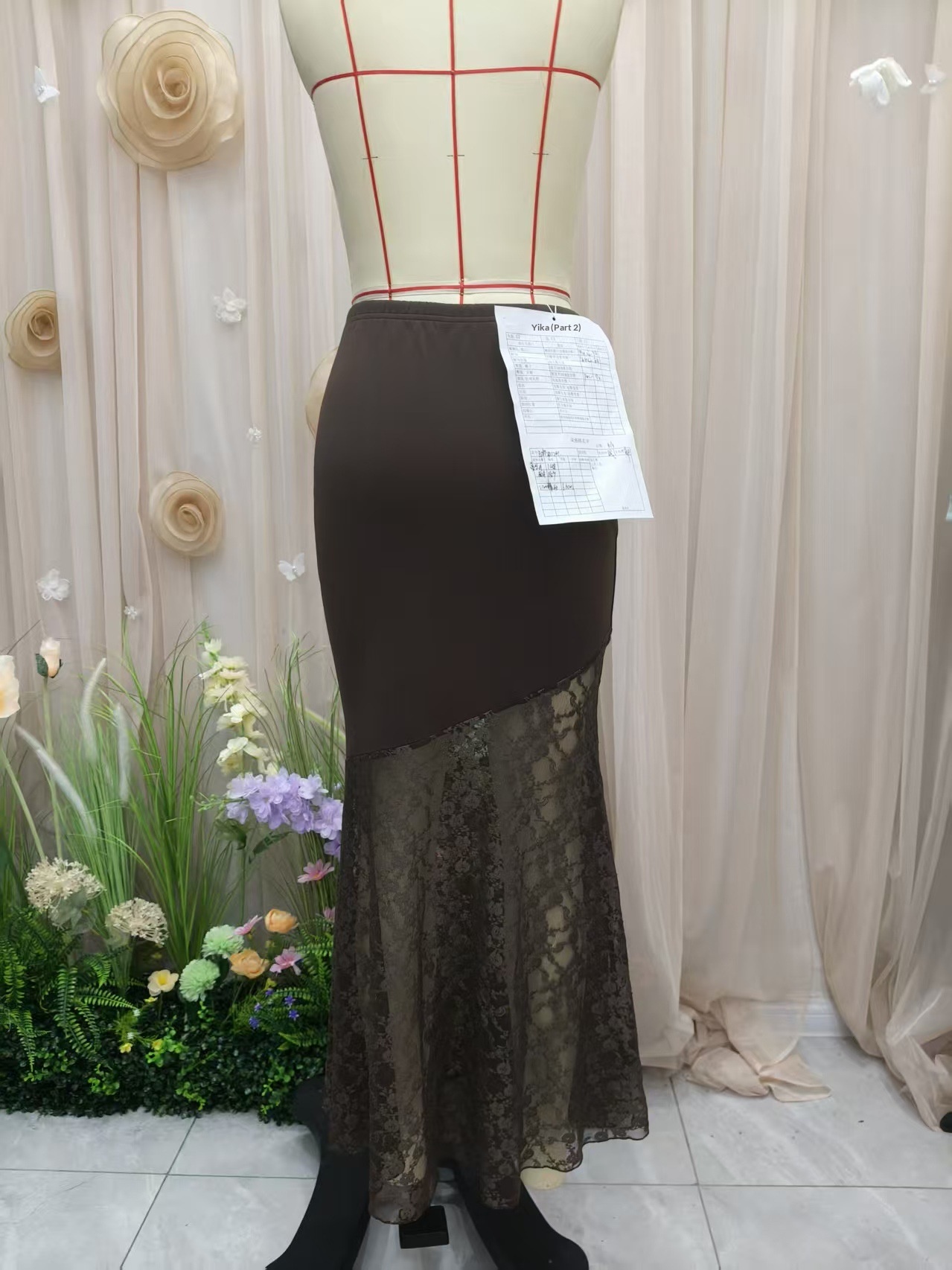 Women's Lace Splicing Sheer Fishtail Bodycon Skirt Elegant Midi_voghion.com
