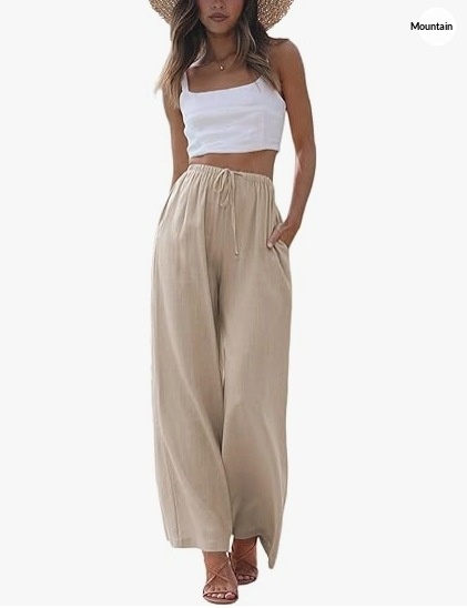 Pantaloni larghi donna in lino casual comodi con tasche_voghion.com