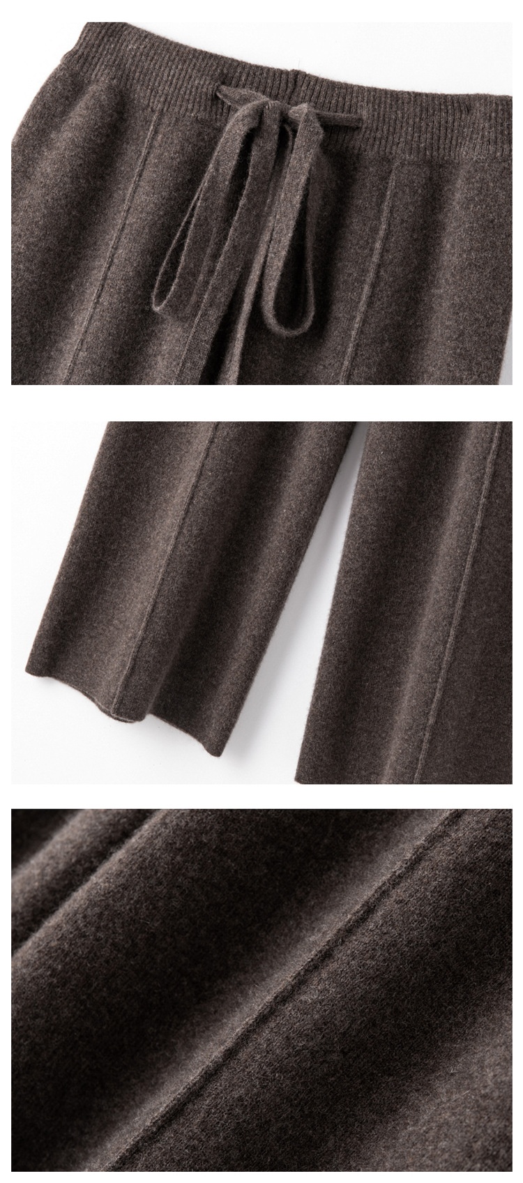 Women's Wide Leg Pants High Waisted Knitted Wool Blend Trousers_voghion.com