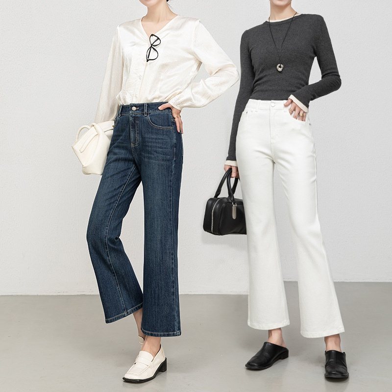 Miaoyu Women's High-Waisted Slim-Fit Cropped Flared Jeans, Spring 2026 Four-Way Stretch Bell-Bottom Pants_voghion.com