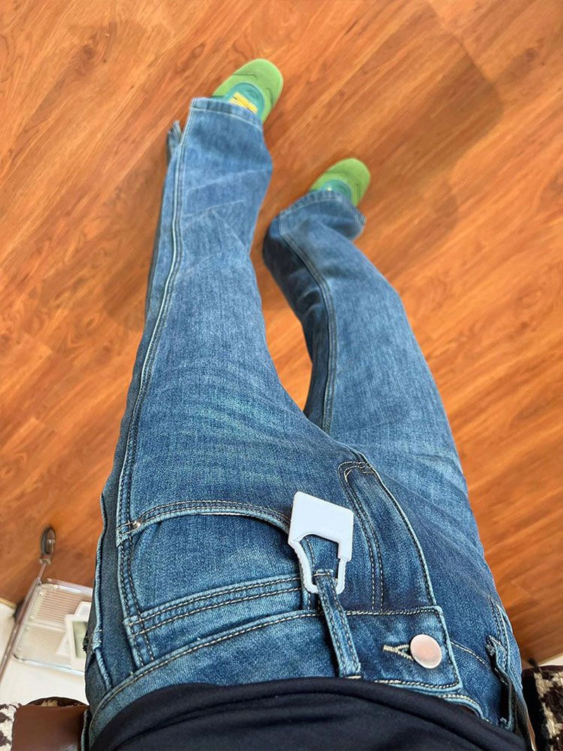 Wide Leg Women's Jeans High Waisted Stretchy With Slits Blue_voghion.com