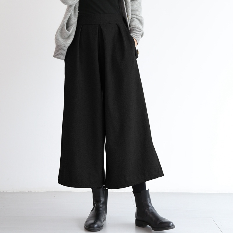 Autumn Winter Women's Stylish Skirt Loose Nine-Point Elastic Waist Wide-Leg Pants Thickened Woolen Plus Size_voghion.com