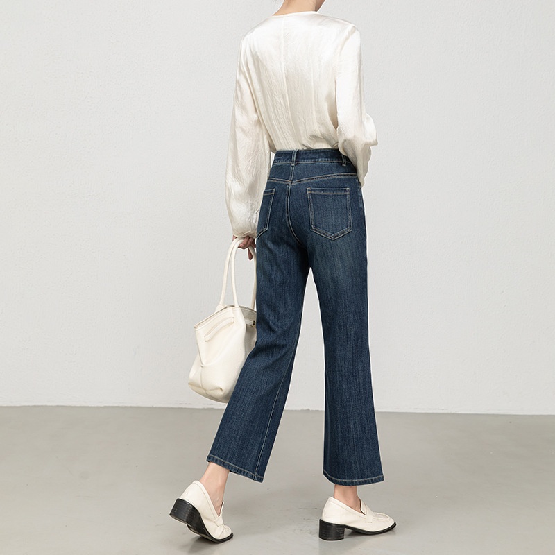Miaoyu Women's High-Waisted Slim-Fit Cropped Flared Jeans, Spring 2026 Four-Way Stretch Bell-Bottom Pants_voghion.com