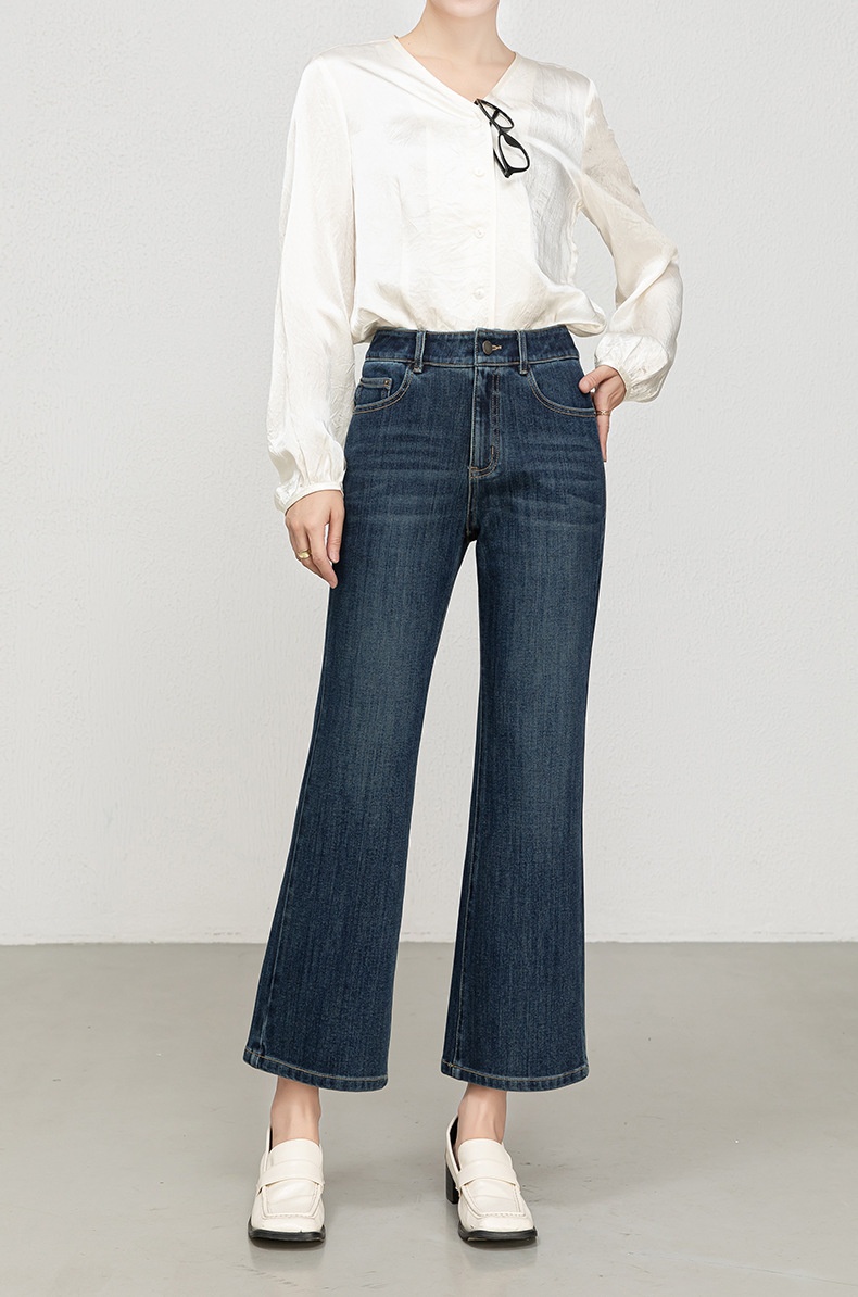 Women's Flared Jeans High-waisted Slim Fit Cropped Stretch Denim_voghion.com
