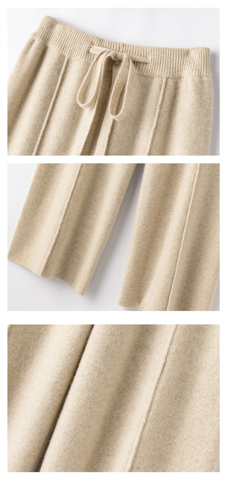 Women's Wide Leg Pants High Waisted Knitted Wool Blend Trousers_voghion.com