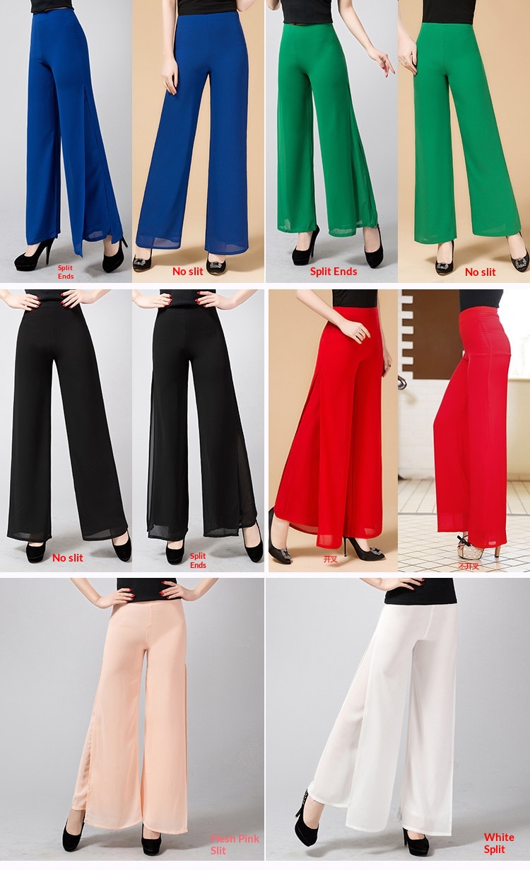 Damen Weithosen Aus Chiffon Mit Hohem Bund Und Schlitz Elegant_voghion.com