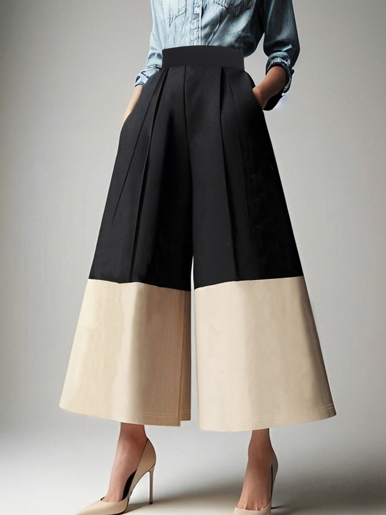 Women's High-waisted Loose Casual Patchwork Long Capris Pants_voghion.com