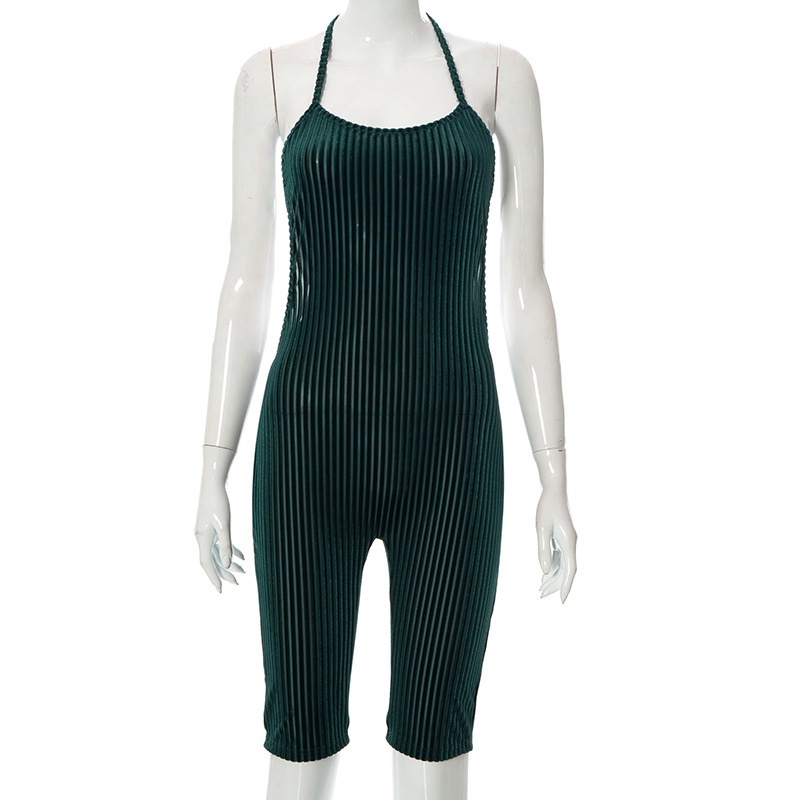 Tuta corta in velluto senza schienale con lacci e mezza tasca, allacciatura e tasche, stile europeo e americano, per la primavera, nuova e sexy._voghion.com