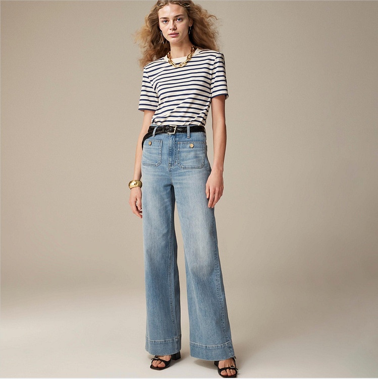 Vaqueros mujer pernera ancha pantalones casual denim lavado_voghion.com