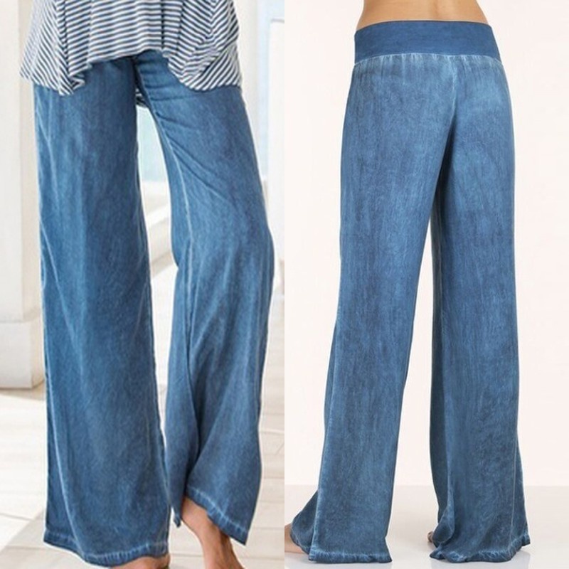 Damjeans vida ben byxor fritid lätta plus size långa byxor_voghion.com