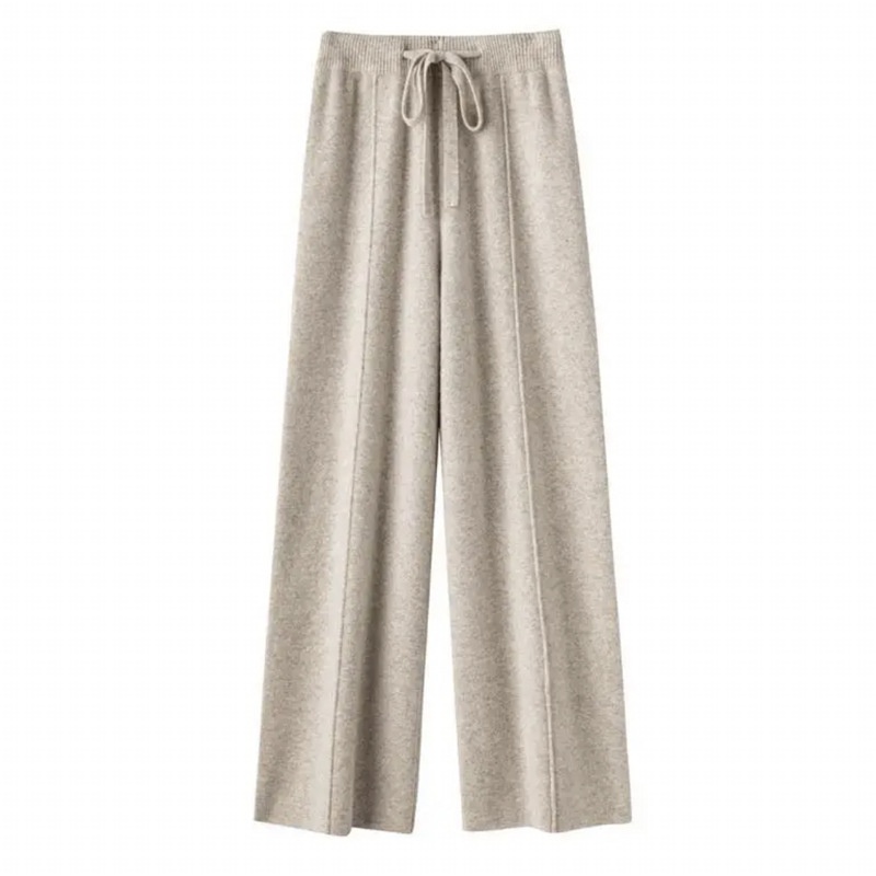 Women's Wide Leg Pants High Waisted Knitted Wool Blend Trousers_voghion.com