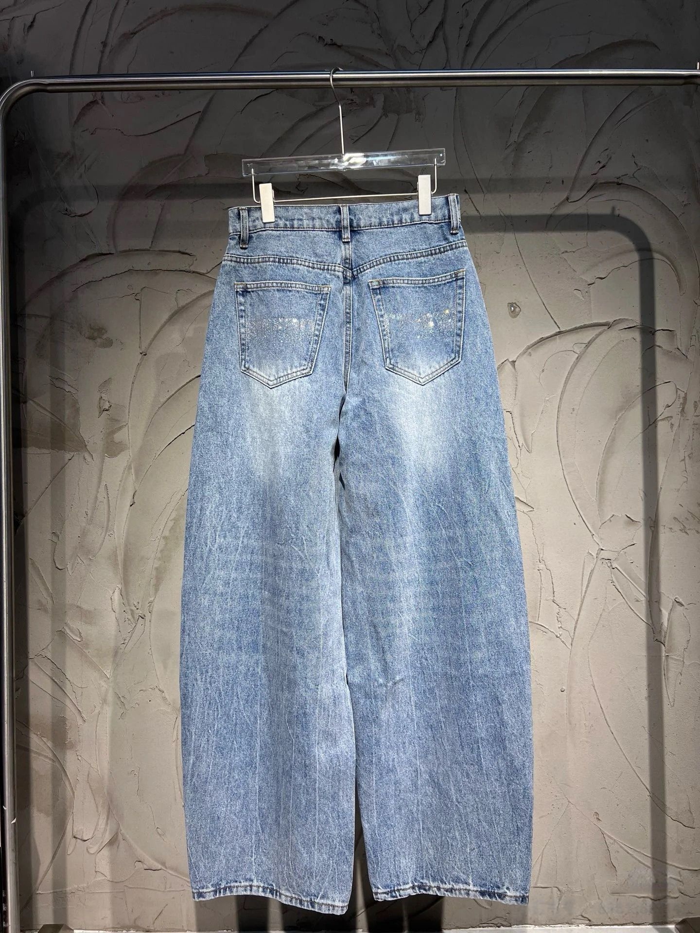 Women's Jeans With Rhinestones And Back Logo High-end Design_voghion.com