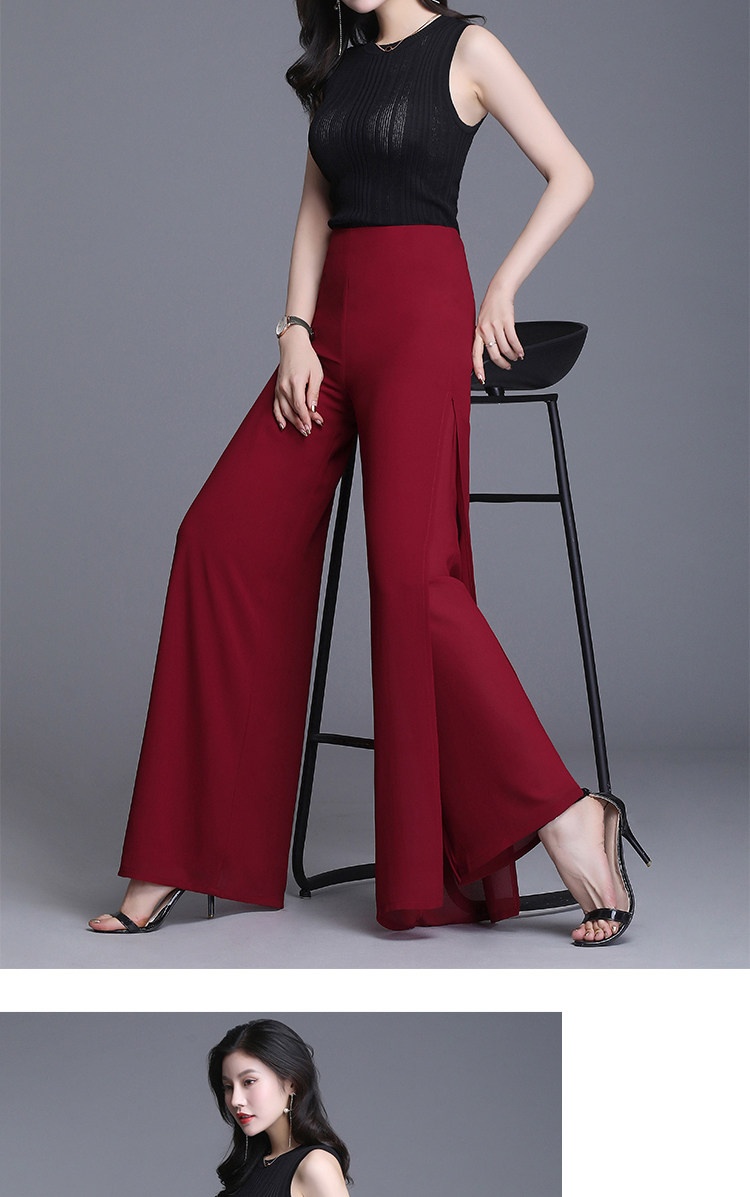 Damen Weithosen Aus Chiffon Mit Hohem Bund Und Schlitz Elegant_voghion.com