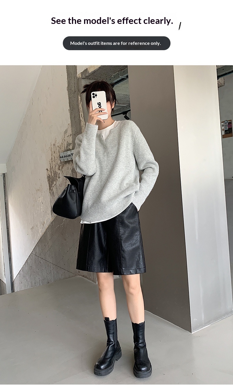 Women's High Waist Washed Faux Leather Wide Leg Shorts Summer_voghion.com