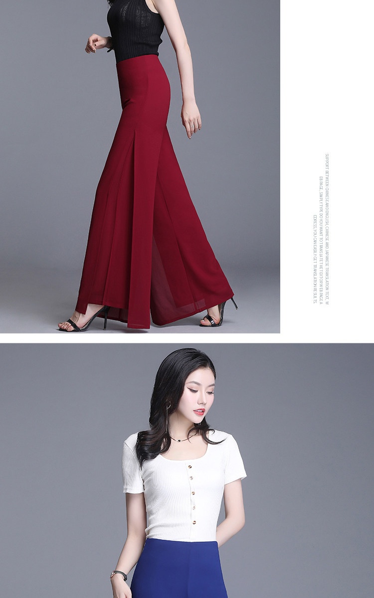 Damen Weithosen Aus Chiffon Mit Hohem Bund Und Schlitz Elegant_voghion.com