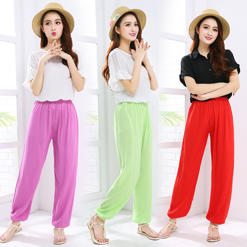 Nuovi pantaloni a lanterna da donna estivi, stile europeo e americano, in cotone e seta, antizanzare, a vita media, stile transfrontaliero._voghion.com