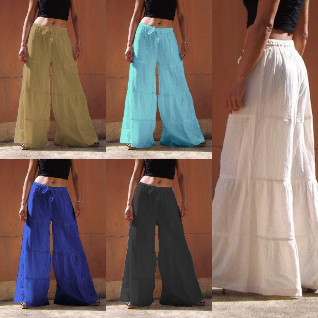European American Spring And Autumn Cross-Border Plus Size Women's Solid Color Wide-Leg Pants Casual Loose_voghion.com