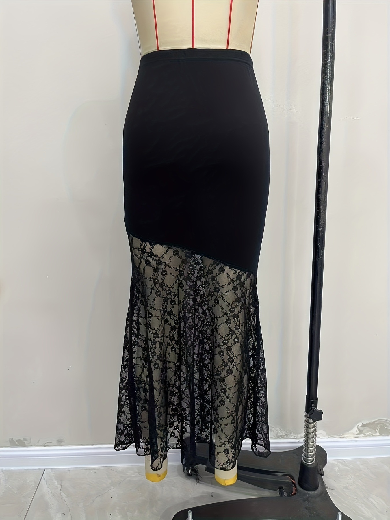 Women's Lace Splicing Sheer Fishtail Bodycon Skirt Elegant Midi_voghion.com