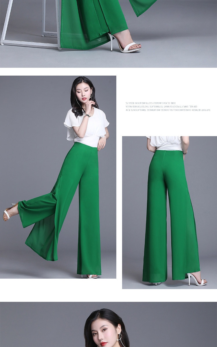 Damen Weithosen Aus Chiffon Mit Hohem Bund Und Schlitz Elegant_voghion.com