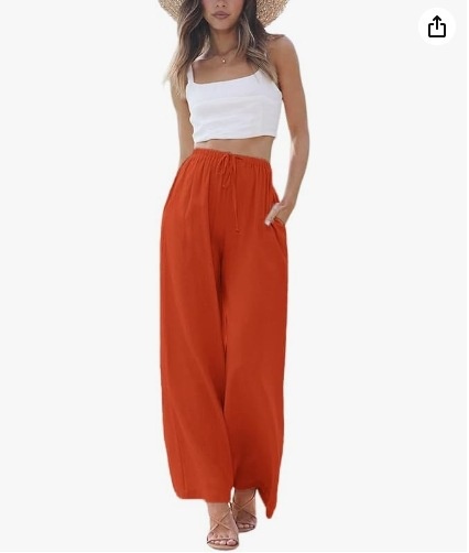 Pantaloni larghi donna in lino casual comodi con tasche_voghion.com