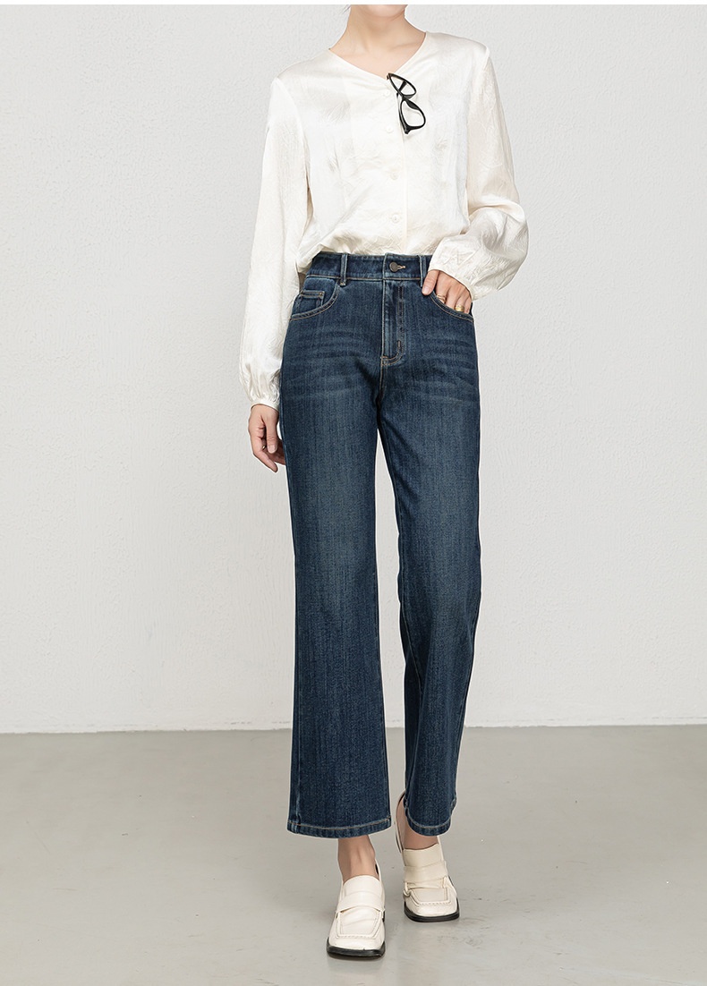 Women's Flared Jeans High-waisted Slim Fit Cropped Stretch Denim_voghion.com