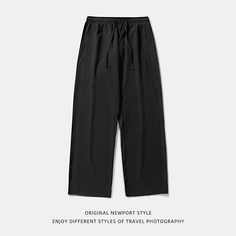 Hanlu Women's Ice Silk Cool Wide-Leg Casual Loose Straight Solid Color Versatile Wrinkle-Resistant Cargo Long Pants_voghion.com
