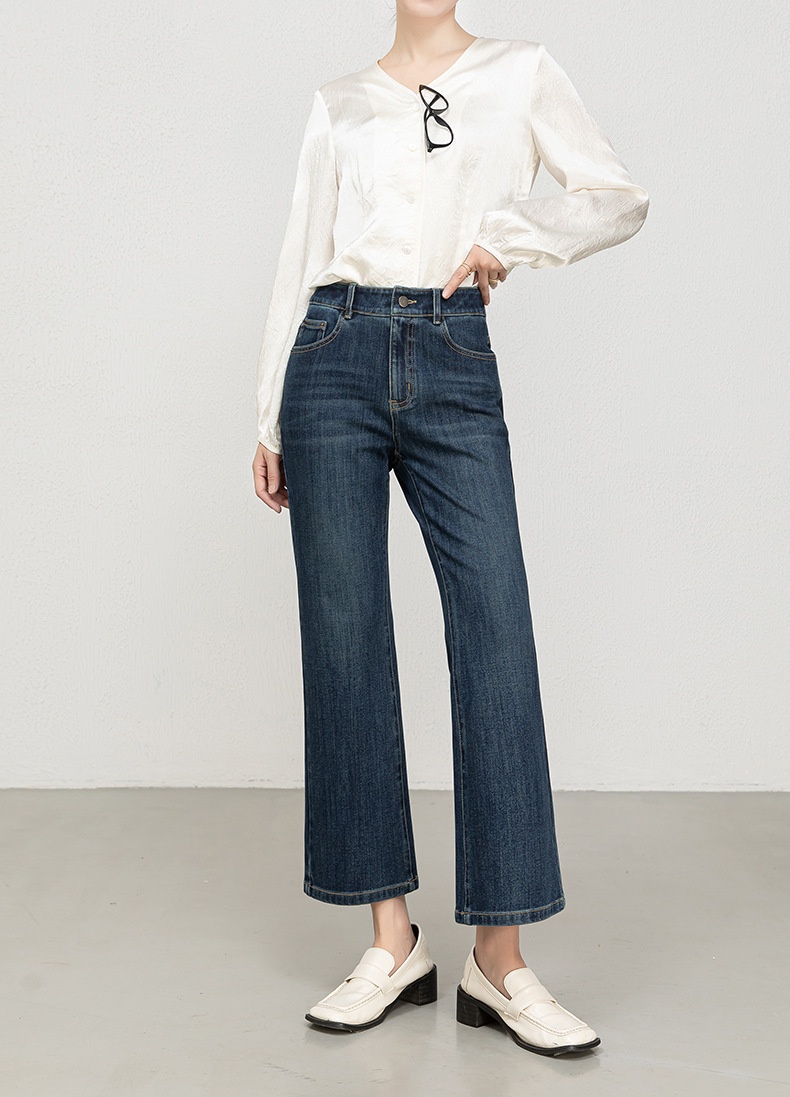 Women's Flared Jeans High-waisted Slim Fit Cropped Stretch Denim_voghion.com
