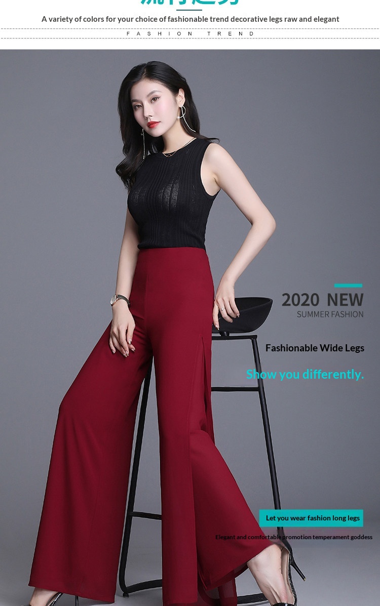 Damen Weithosen Aus Chiffon Mit Hohem Bund Und Schlitz Elegant_voghion.com