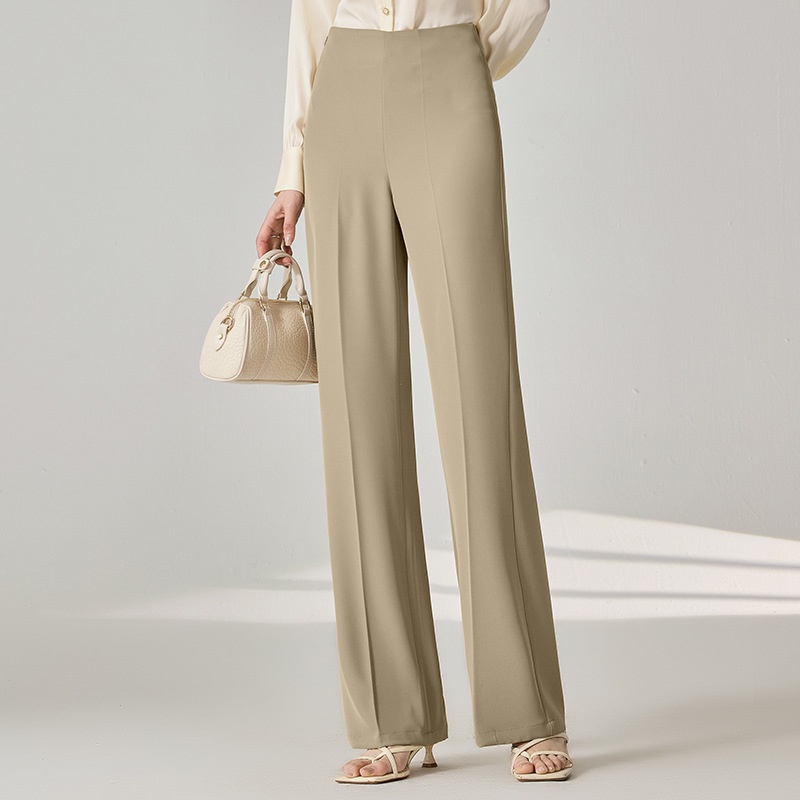2025 Spring/Summer New Flared For Women, Ice Silk Draped High-Waist Trousers, Casual Versatile Petite Straight Pants_voghion.com