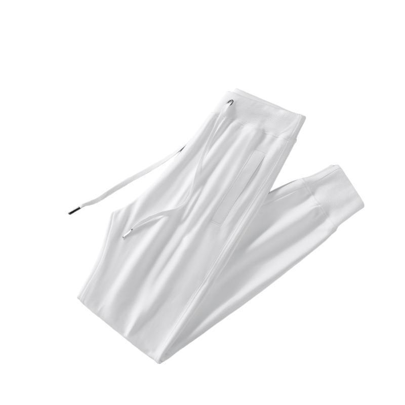 Witte joggingbroek met hoge taille, petite maat, casual zomerbroek voor dames, joggingbroek van puur katoen_voghion.com