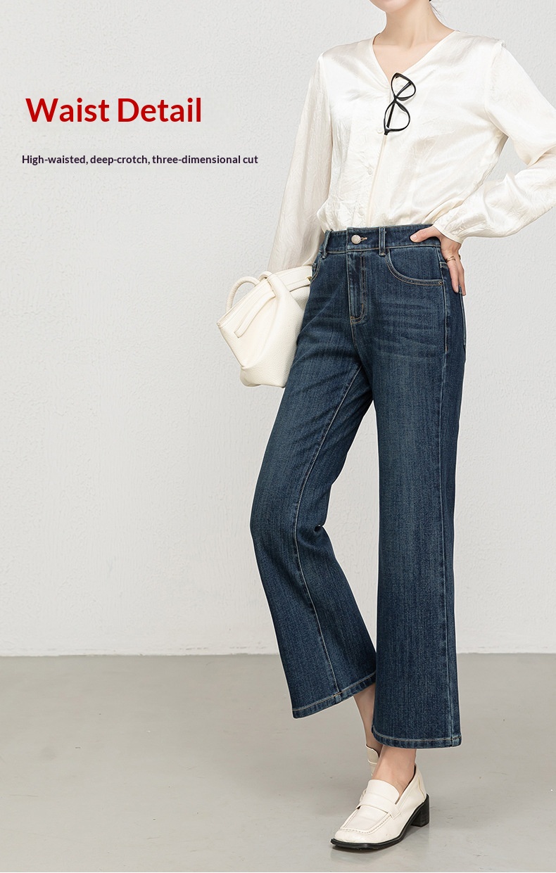 Women's Flared Jeans High-waisted Slim Fit Cropped Stretch Denim_voghion.com