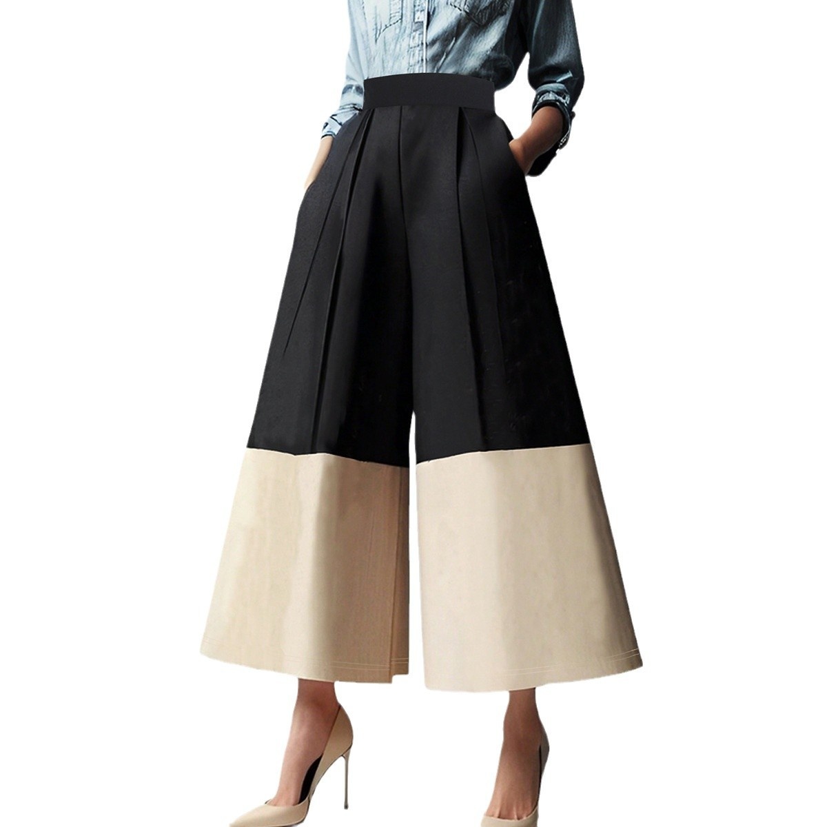 Cross-border European And American Women's Fashion Casual Patchwork High-waisted Slimming Loose Long Pants_voghion.com