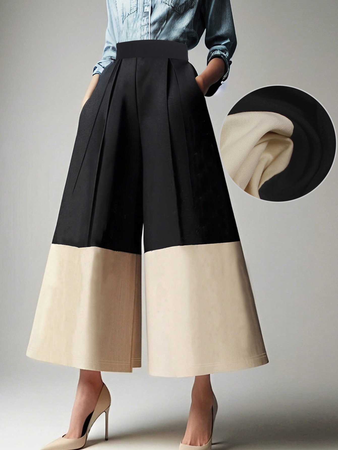 Women's High-waisted Loose Casual Patchwork Long Capris Pants_voghion.com