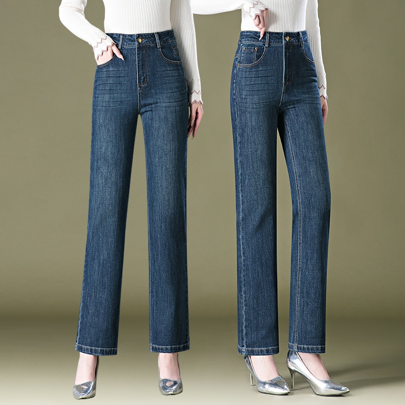 1095 New Style Straight-leg Mom Jeans, Embroidered, Fashionable, For Middle-aged And Elderly Women, Wide-leg, Loose Fit,_voghion.com