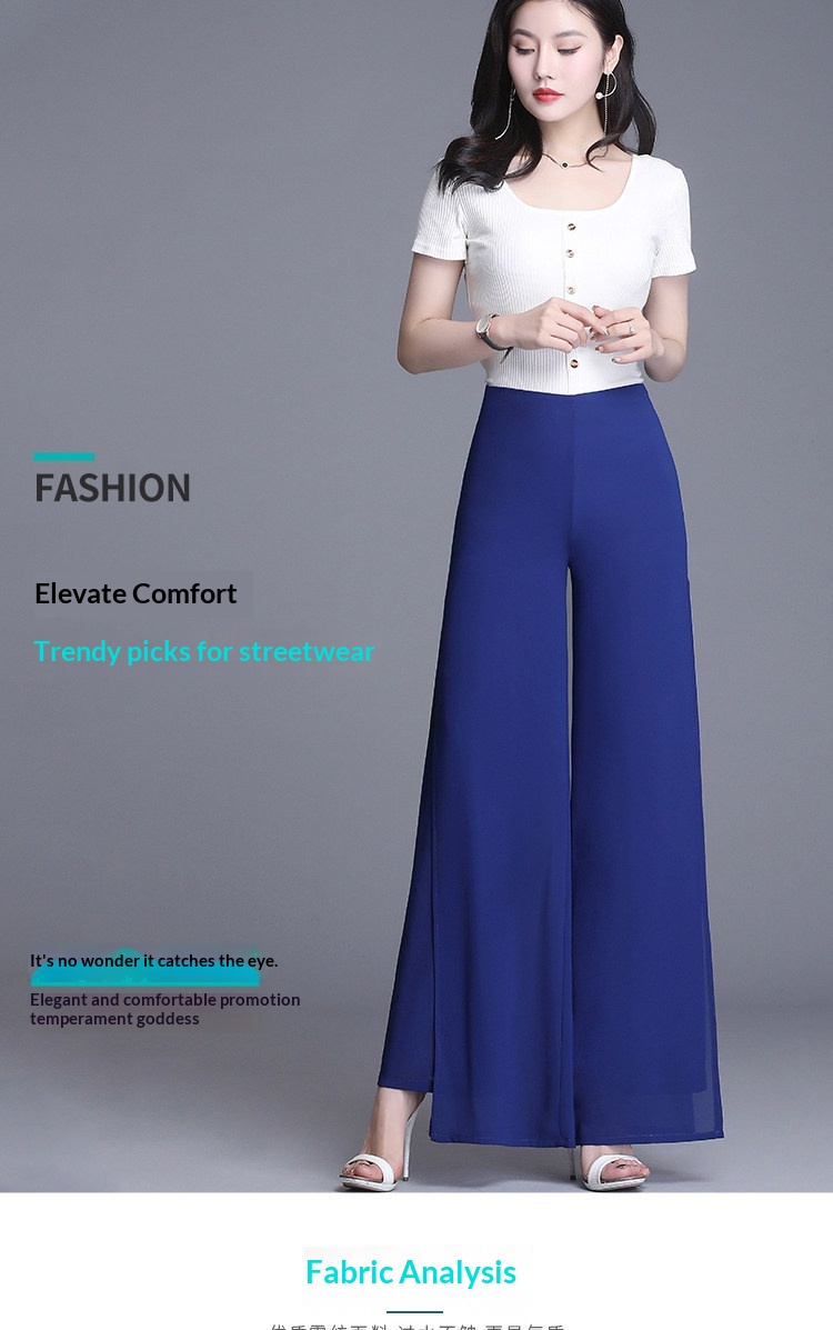 Damen Weithosen Aus Chiffon Mit Hohem Bund Und Schlitz Elegant_voghion.com