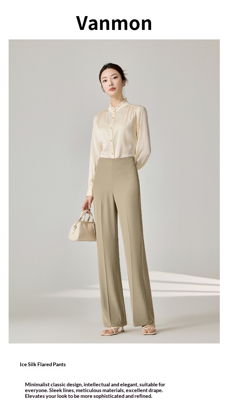 Women's Draped Flared Trousers High Waisted Casual Pants_voghion.com