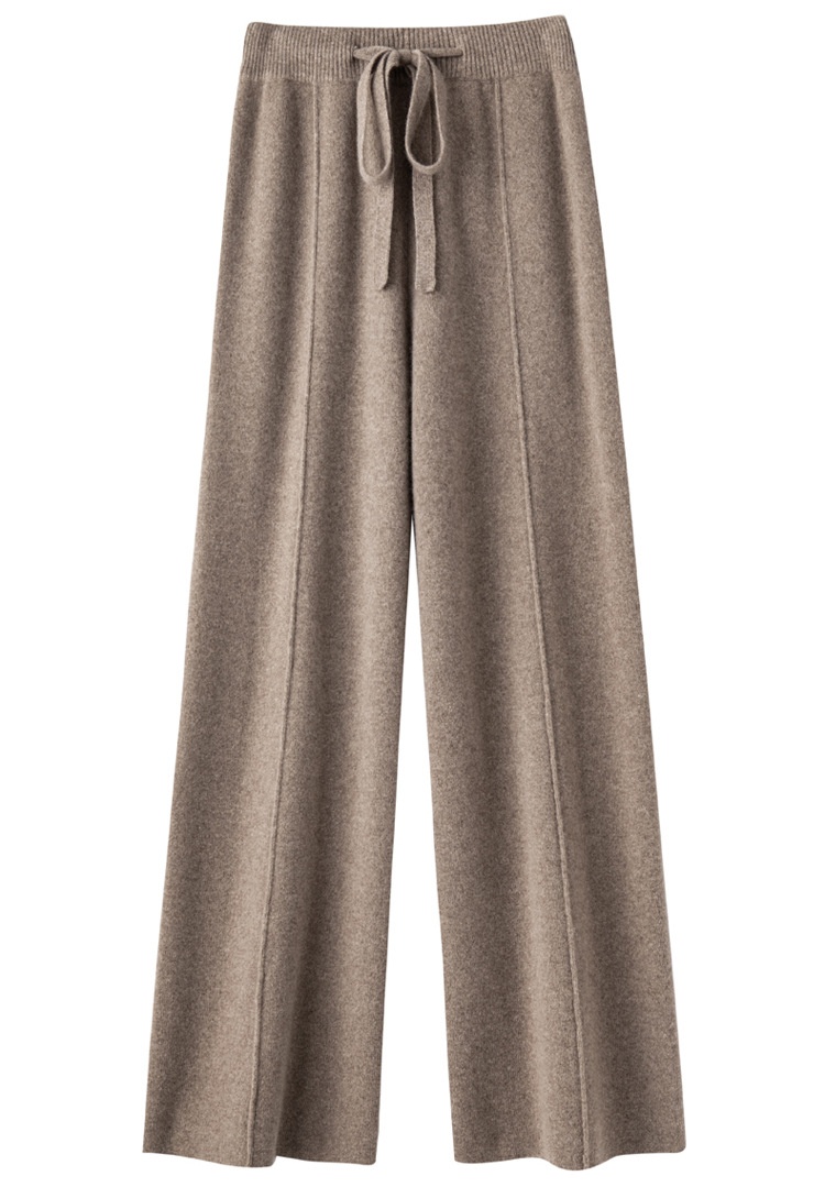Women's Wide Leg Pants High Waisted Knitted Wool Blend Trousers_voghion.com