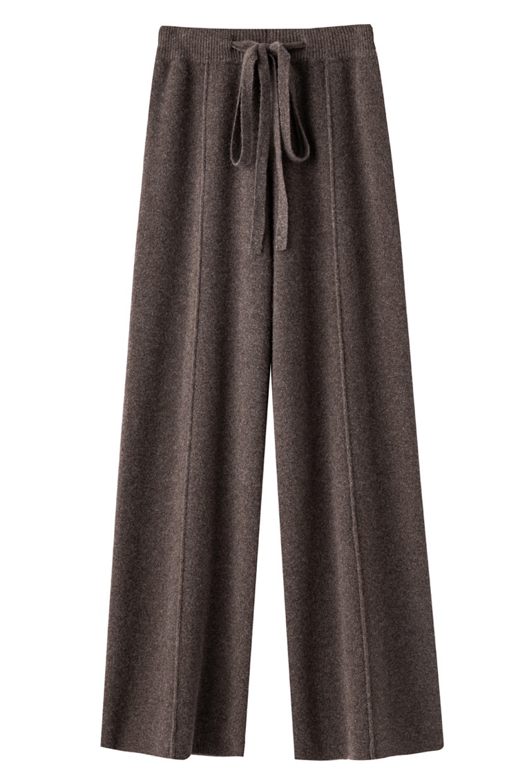 Women's Wide Leg Pants High Waisted Knitted Wool Blend Trousers_voghion.com