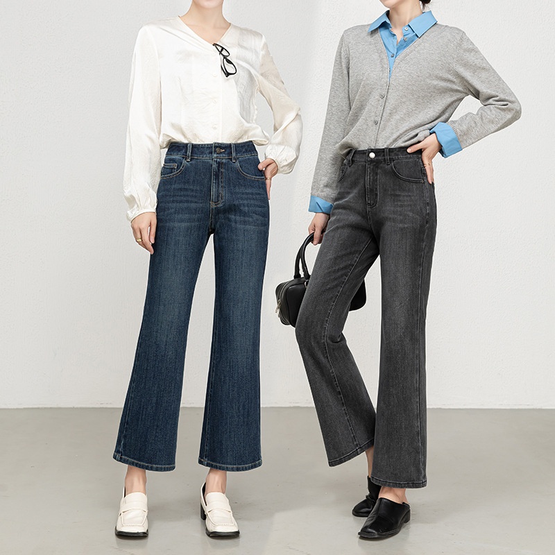 Miaoyu Women's High-Waisted Slim-Fit Cropped Flared Jeans, Spring 2026 Four-Way Stretch Bell-Bottom Pants_voghion.com