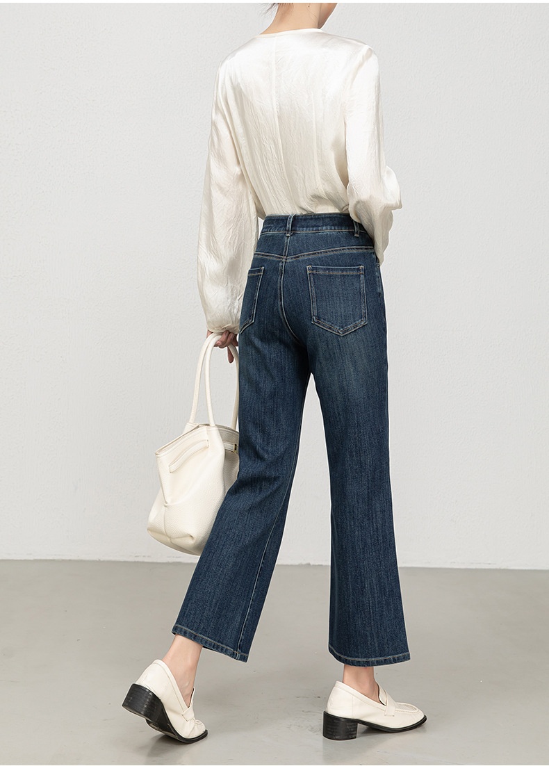 Women's Flared Jeans High-waisted Slim Fit Cropped Stretch Denim_voghion.com