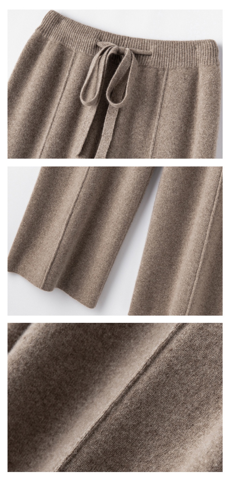 Women's Wide Leg Pants High Waisted Knitted Wool Blend Trousers_voghion.com