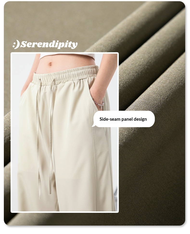 Women's Wide-leg Ice Silk Pants Casual Loose Solid Colour Trousers_voghion.com