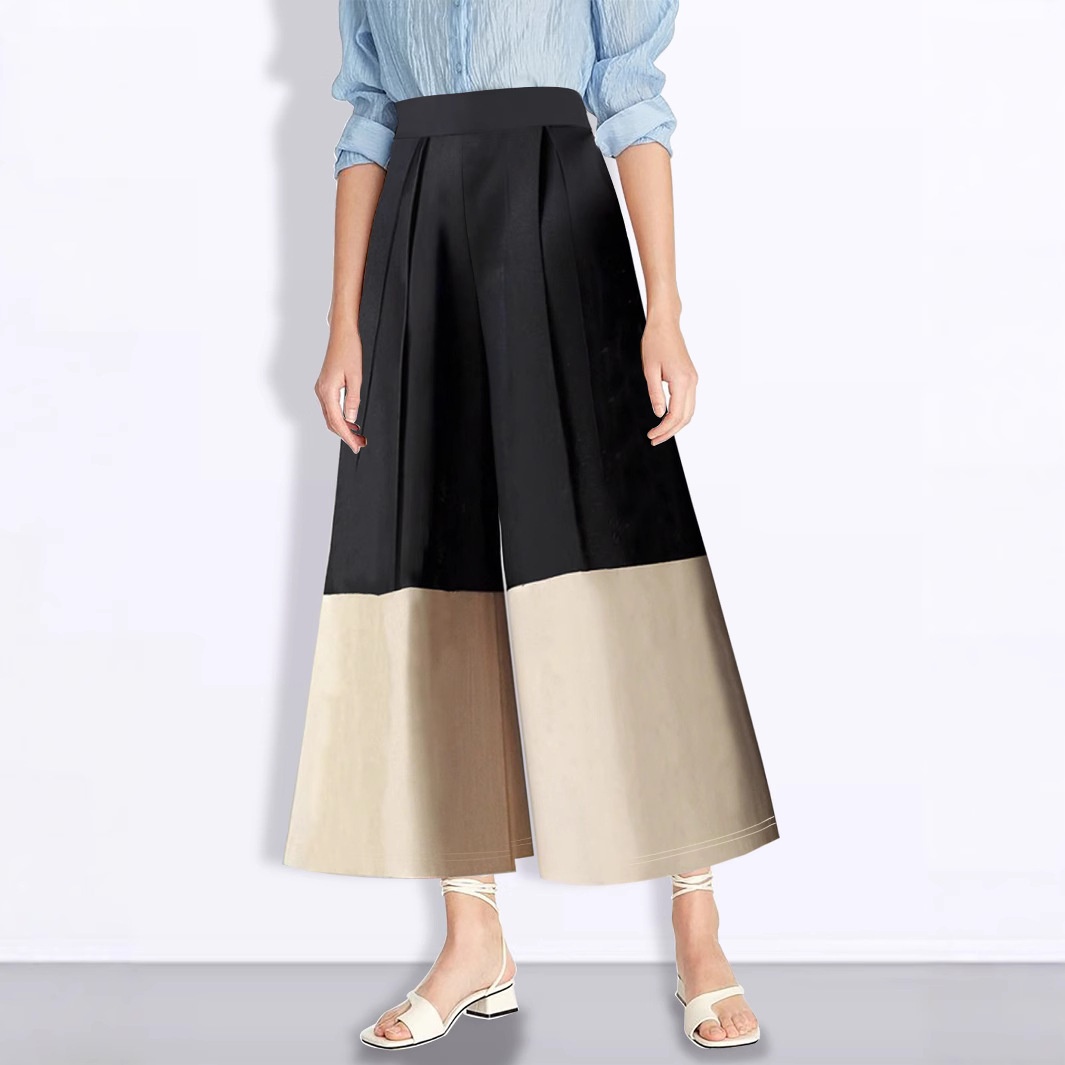 Cross-border European And American Women's Fashion Casual Patchwork High-waisted Slimming Loose Long Pants_voghion.com